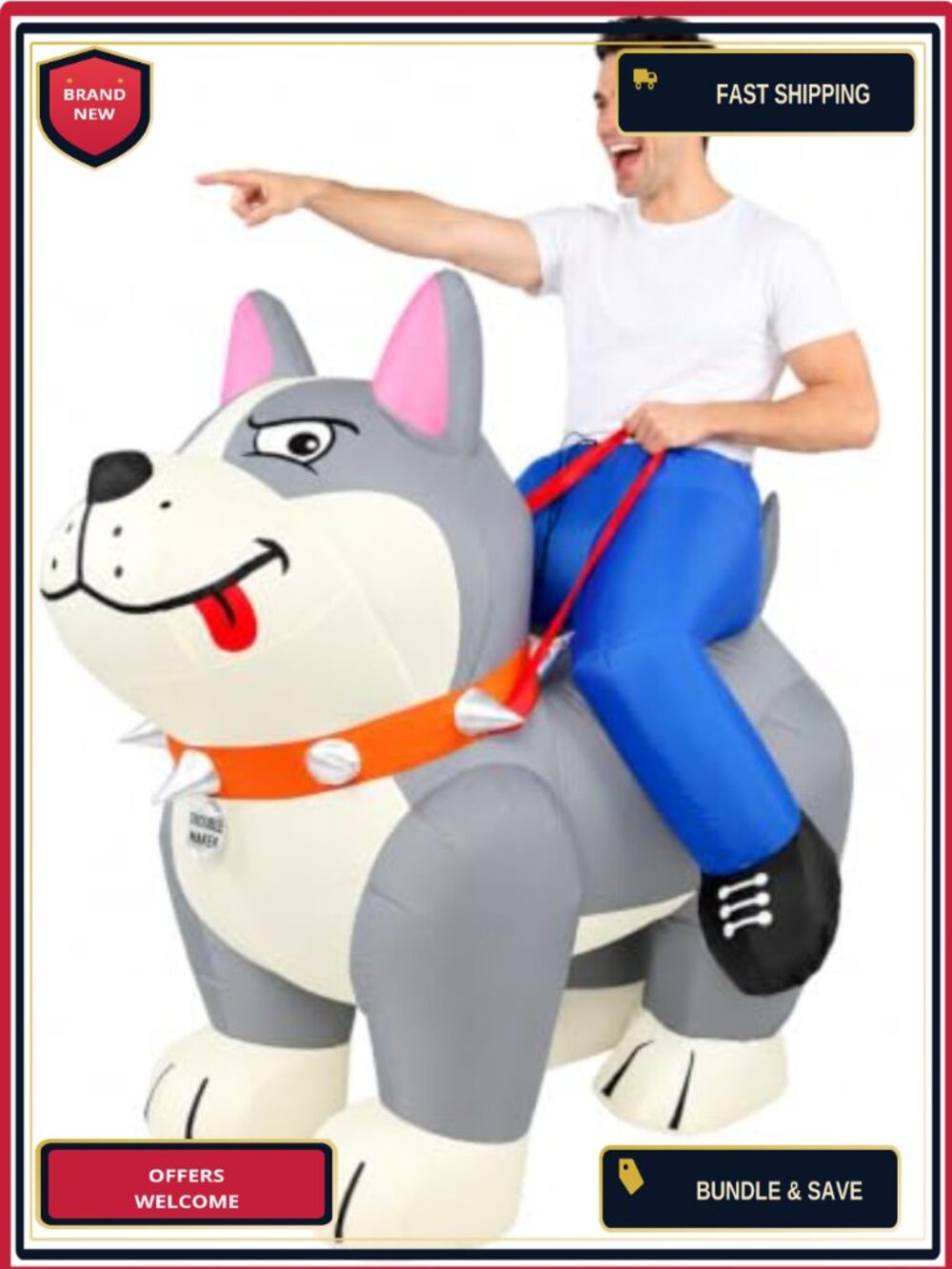 Adult Inflatable Ride-On Dog Costume Funny Blow Up Pitbull Halloween Cosplay